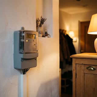 Moderne slimme energiemeter aan een muur in een hal