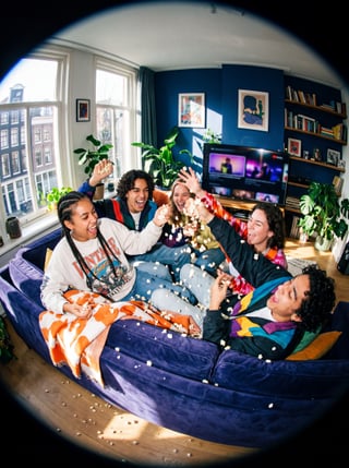 Familie kijkt samen tv in de woonkamer